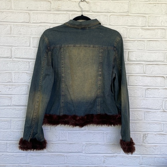 Vintage Spiegel Embroidered  Denim Jacket with Faux Fur Collar and Cuffs - Picture 2 of 12